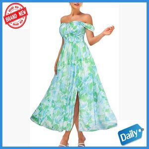 Floral Maxi Dress Off Shoulder Smocked Waist Formal Casual Summer
